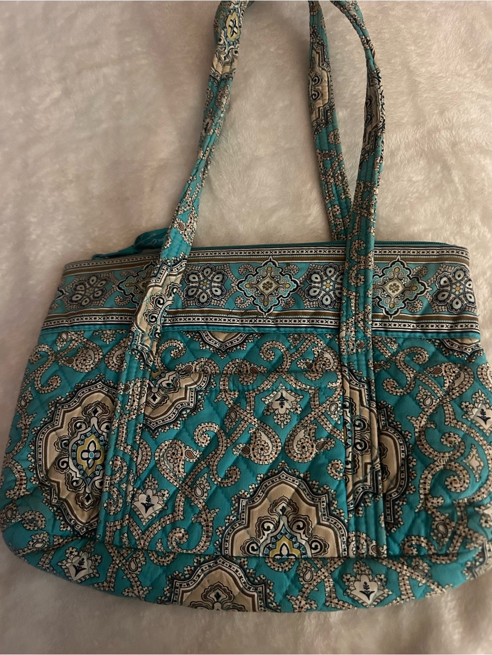 Vera Bradley Teal Paisley Quilted Shoulder Tote